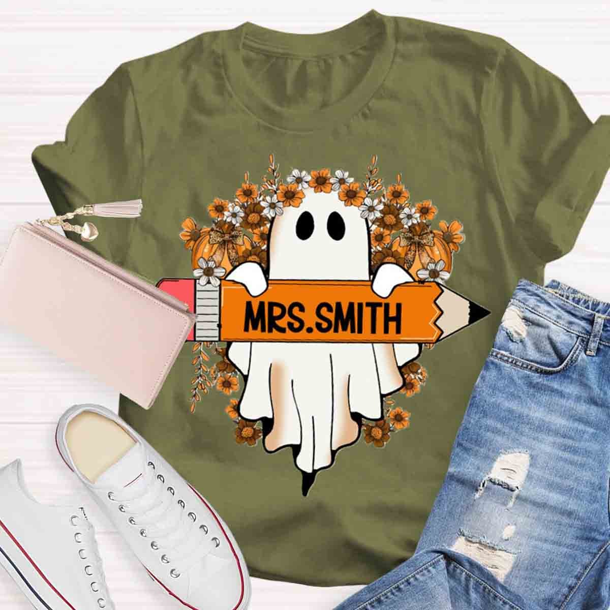 Personalized Name Cute Ghost Teacher T-Shirt