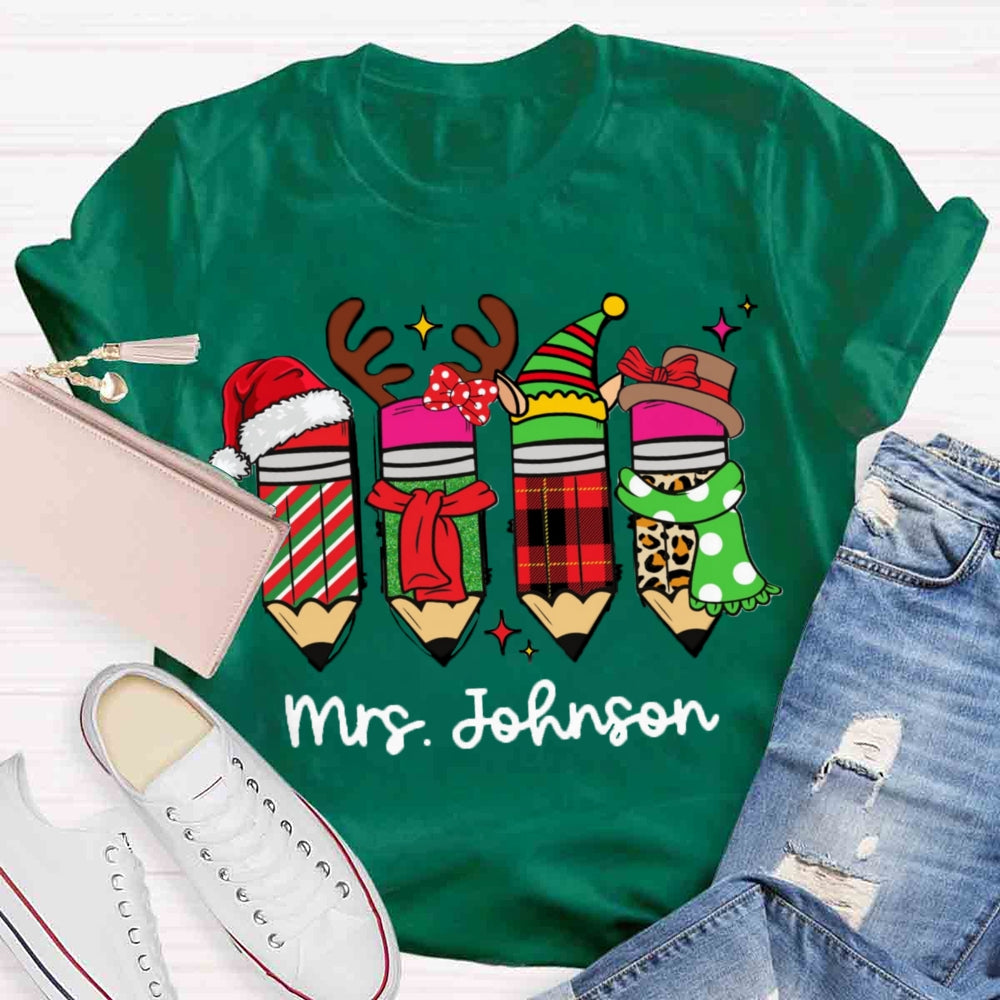 Personalized Name Christmas Pencil Design T-shirt