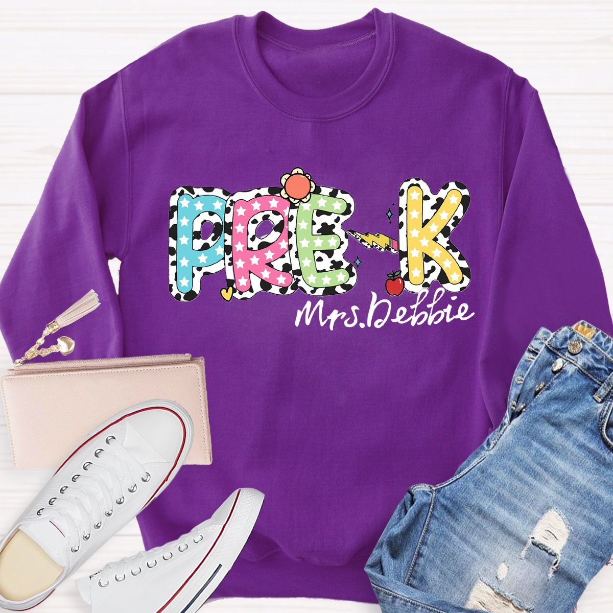 Personalized Name red Apple Pre-k Teachers Sweatshirt