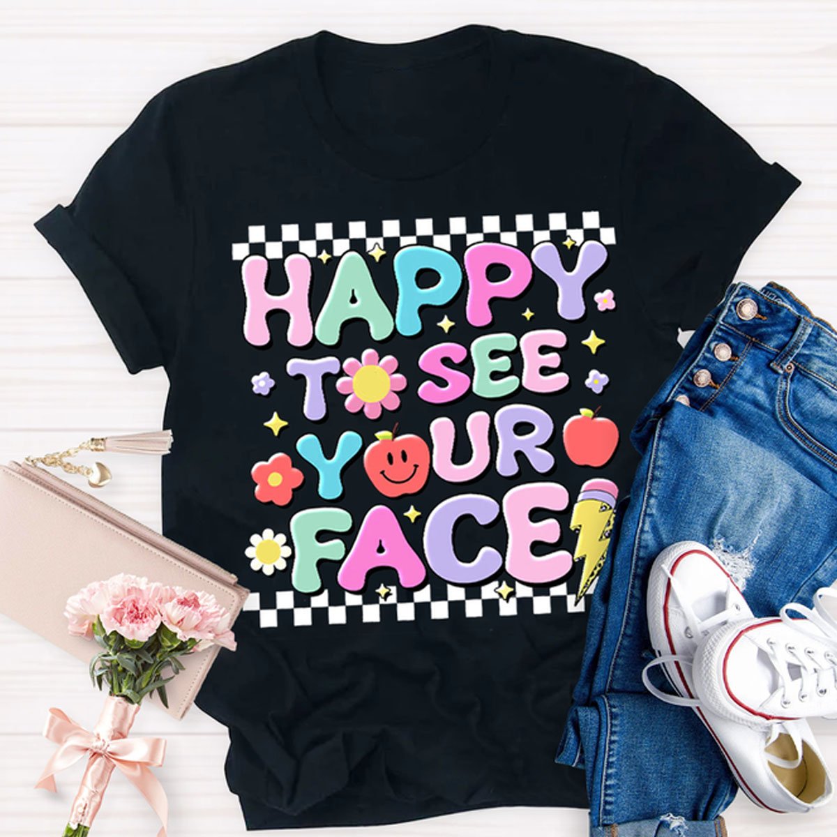 Back To School Cute Happy To See Your Face Teacher T-Shirt