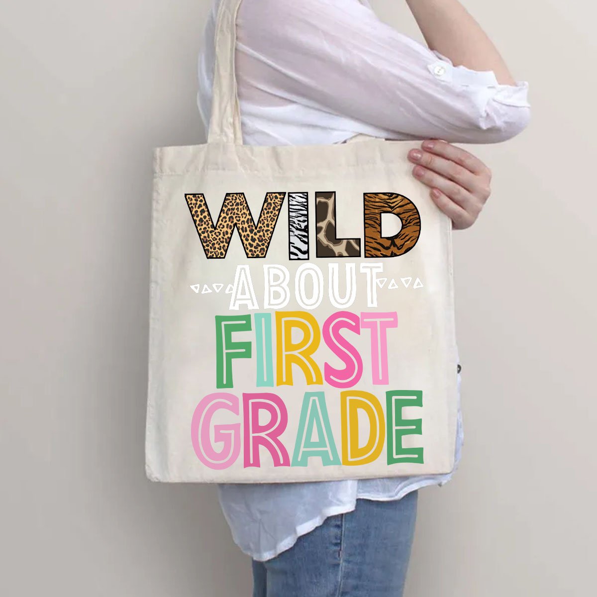 Personalized Wild about Grade Teacher Canva Tote Bag