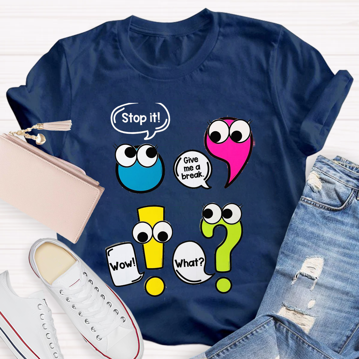 Funny Punctuation Marks Cute and Humorous Cartoon Characters T-Shirt