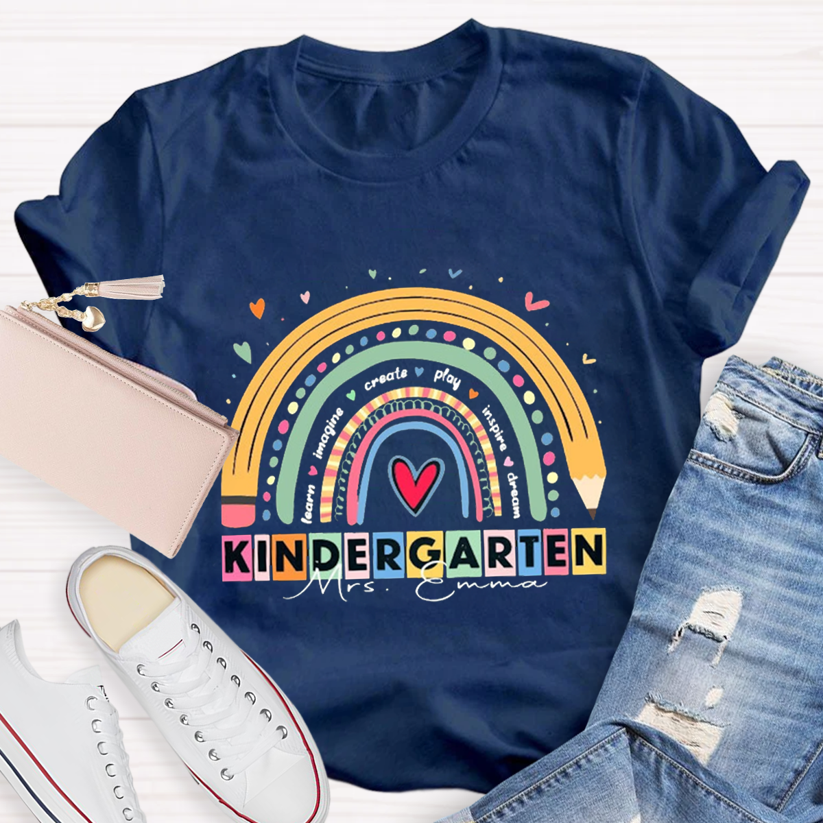 Personalized Your Grade And Name Rainbow Teacher T-shirt