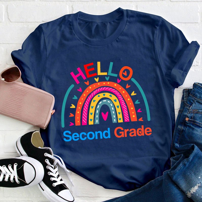 Personalized Grade Hello Rainbow Teacher T-Shirt