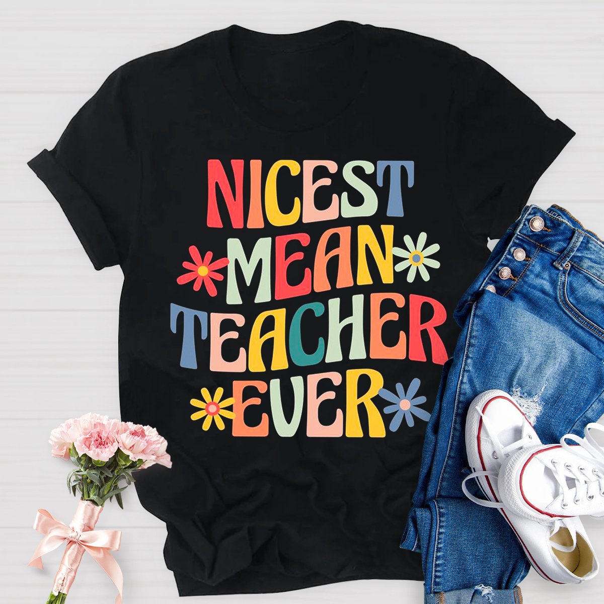 Nicest Mean Teacher Ever Print Short Sleeve T-shirt