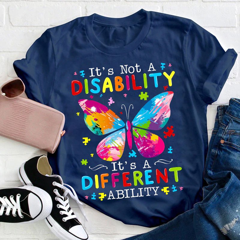 Puzzle Butterfly It's A Different Ability Teacher T-Shirt