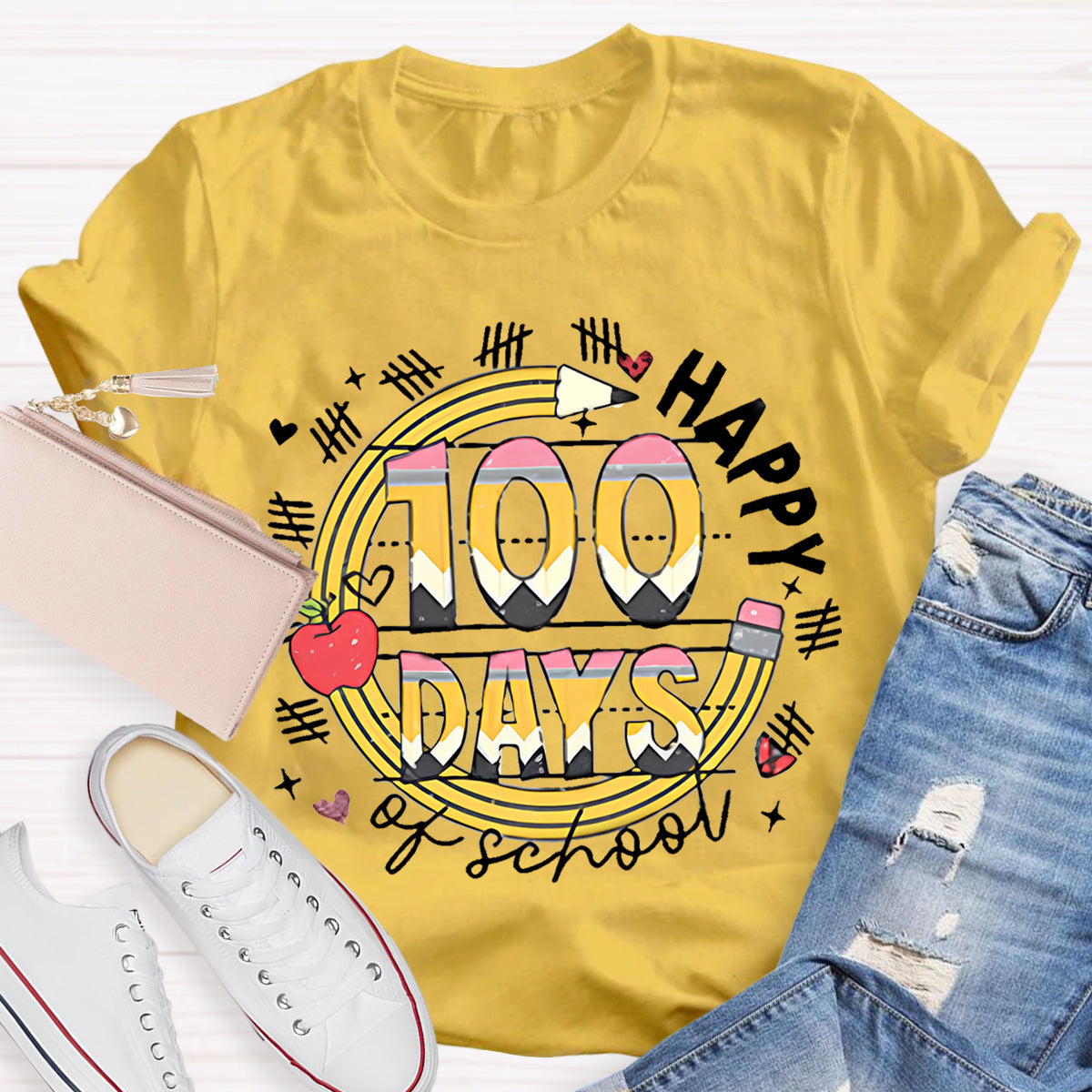 100 Days Of School Pencil Teacher T-Shirt