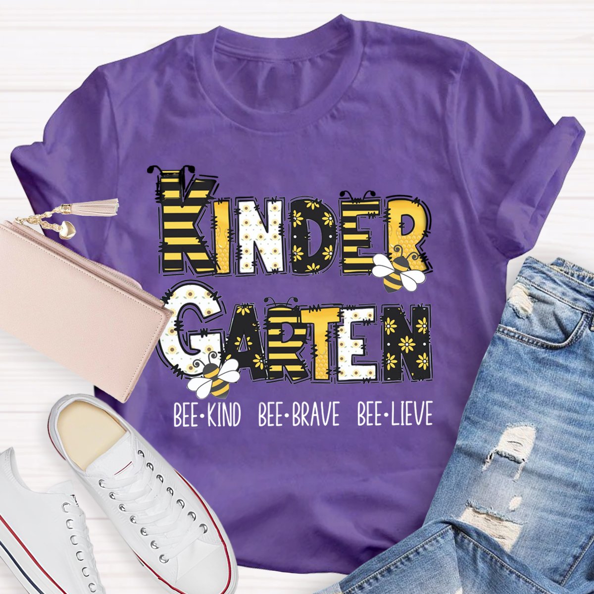 Personalized Grade Bee Kind, Brave, Believe Motivational Teacher T Shirt