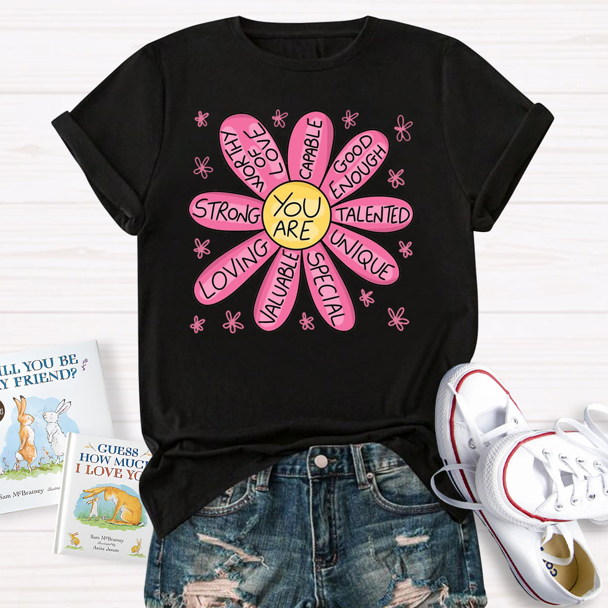 You Are Strong Loving Pink Floral Teacher T-Shirt