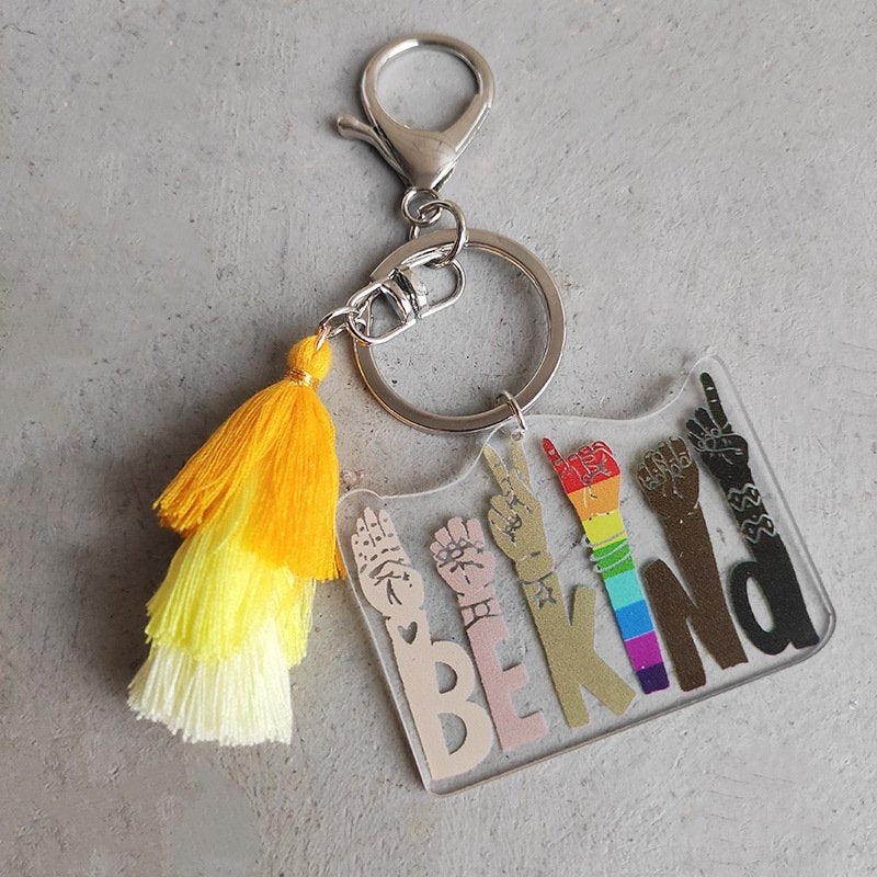 Rainbow Bekind Tassel Keychain