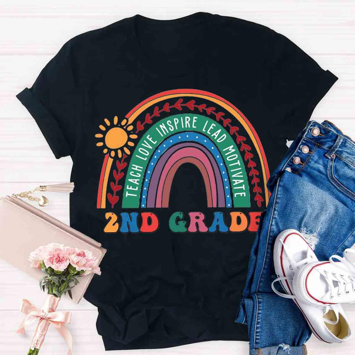 Personalized Grade Rainbow Teachers Love Inspire T-Shirt