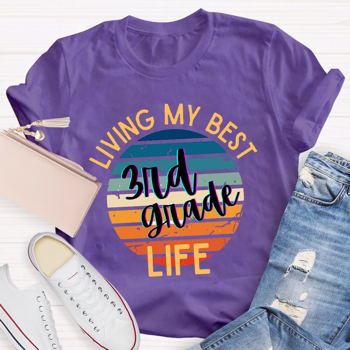 Personalized Living My Best 3nd Grade Life Teacher Shirt