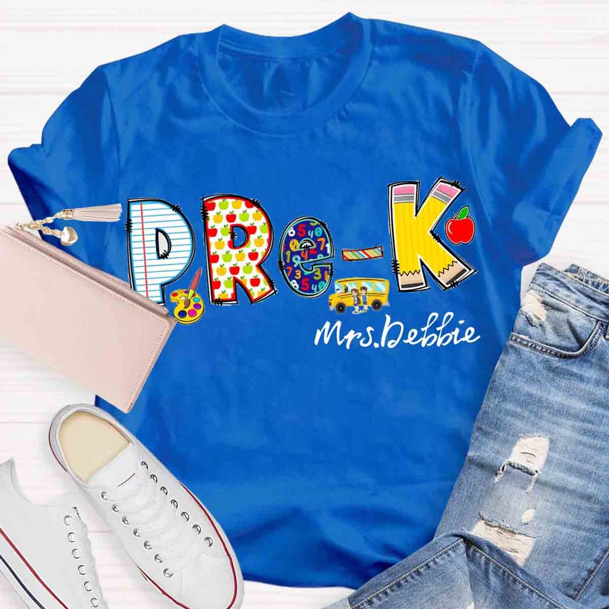 Personalized Name Pre-k School Bus Teachers T-Shirt