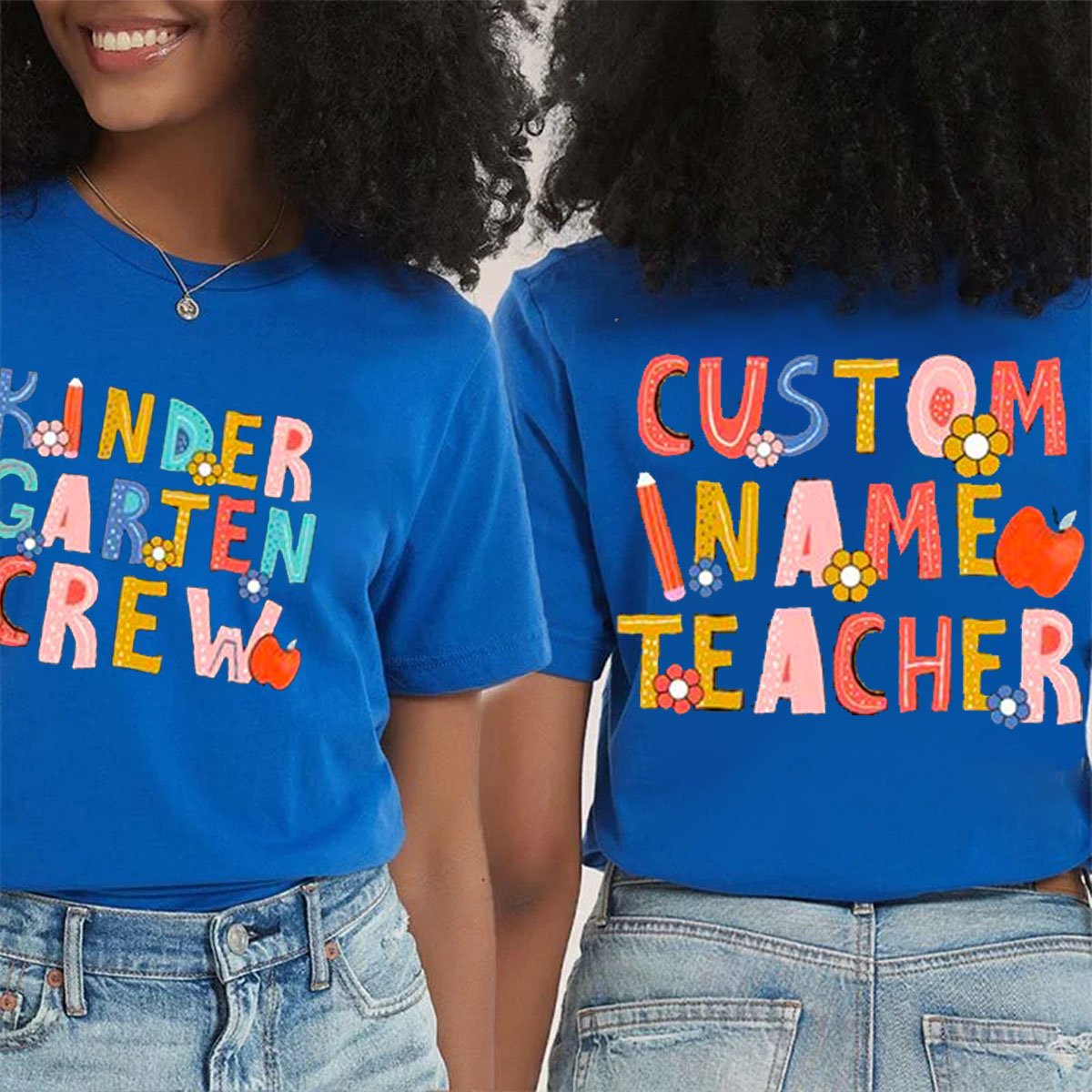 Personalized Your Name And Grade Double Print Teacher T-Shirt