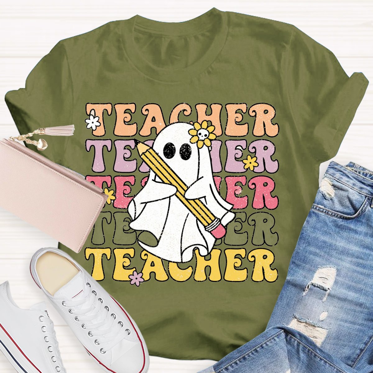 Halloween Spooky Cute Ghost Teacher Shirt