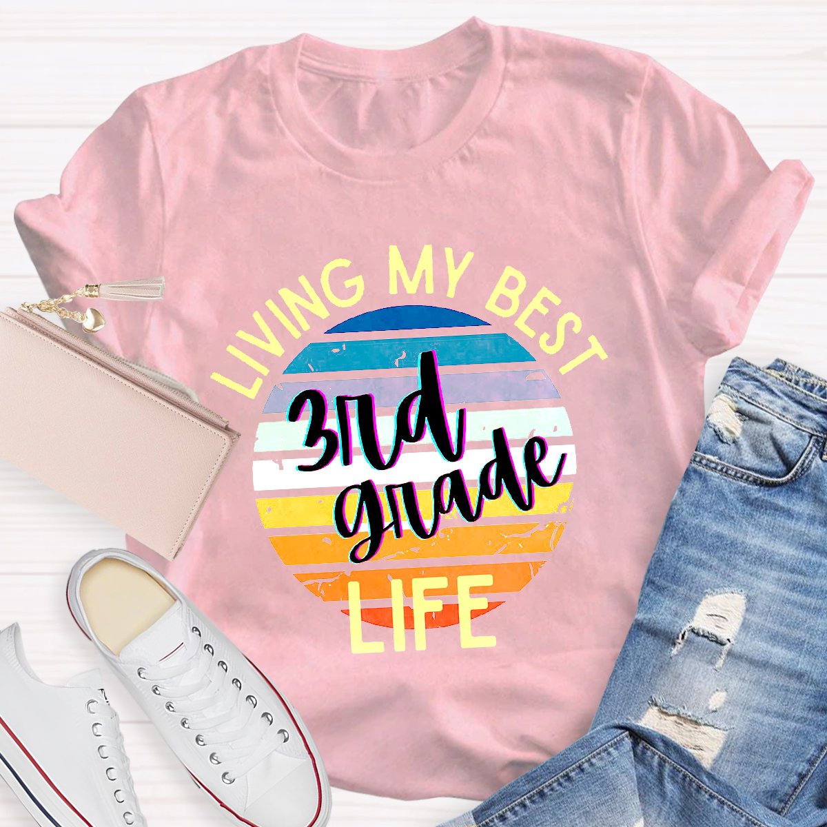 Personalized Living My Best 3nd Grade Life Teacher Shirt