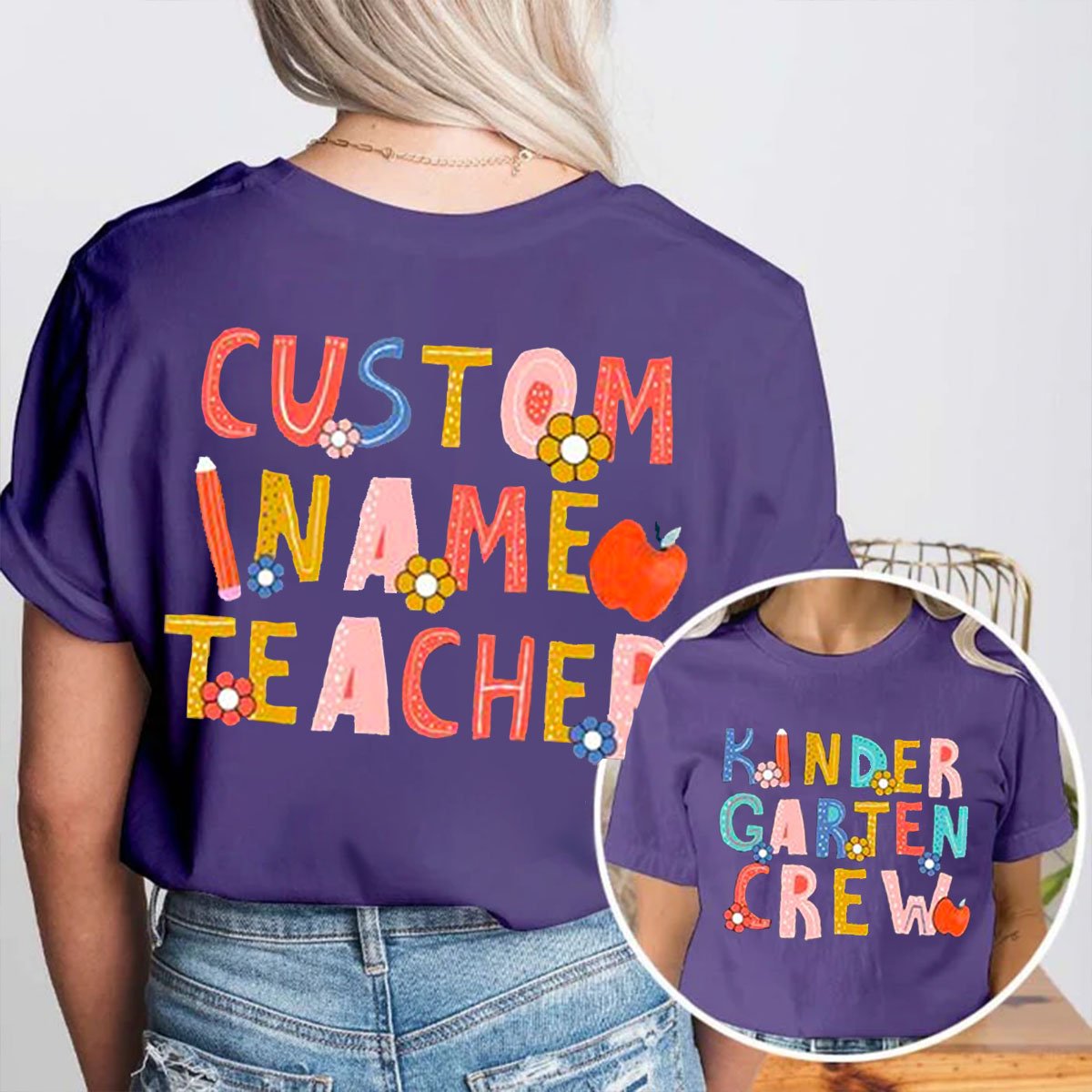 Personalized Your Name And Grade Double Print Teacher T-Shirt