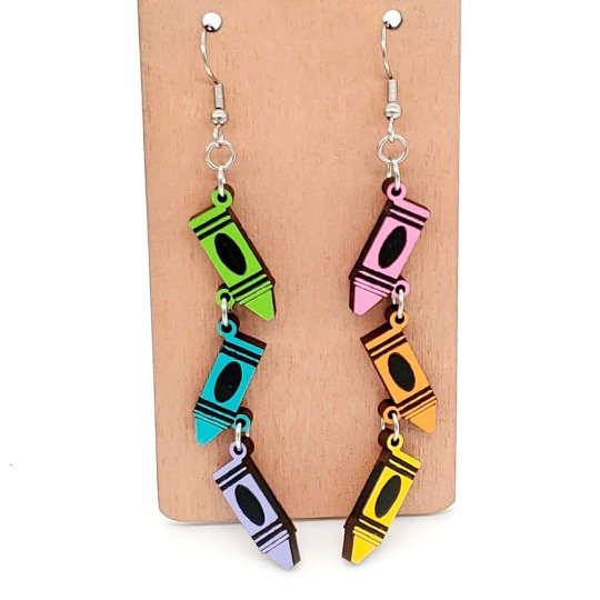 Multicolor Crayons Wooden Earrings Set