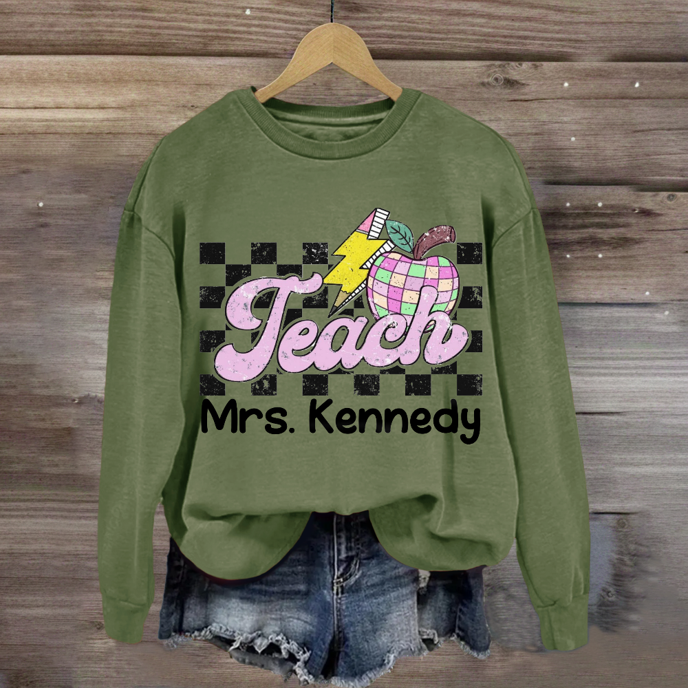 Personalized Teacher Name Retro Checkered Teacher Sweatshirt