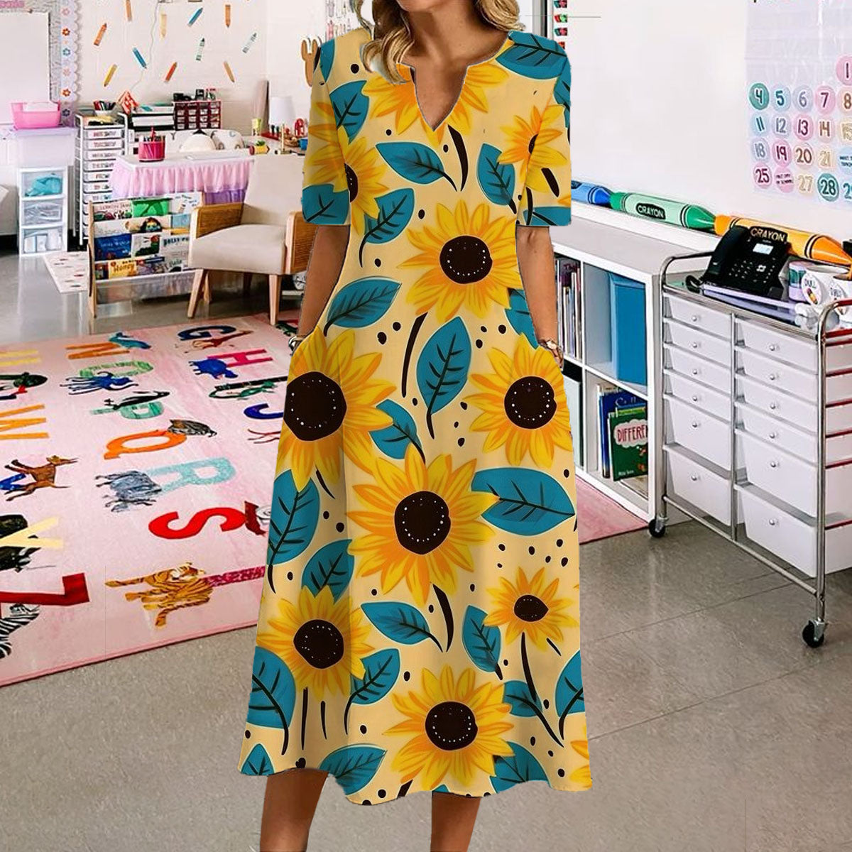 Summer Sunflower Print Dress