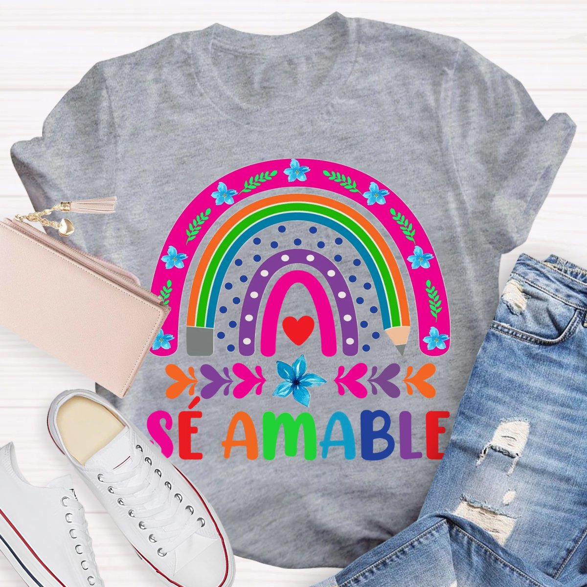 Sé Amable Rainbow Bilingual Teacher Shirt