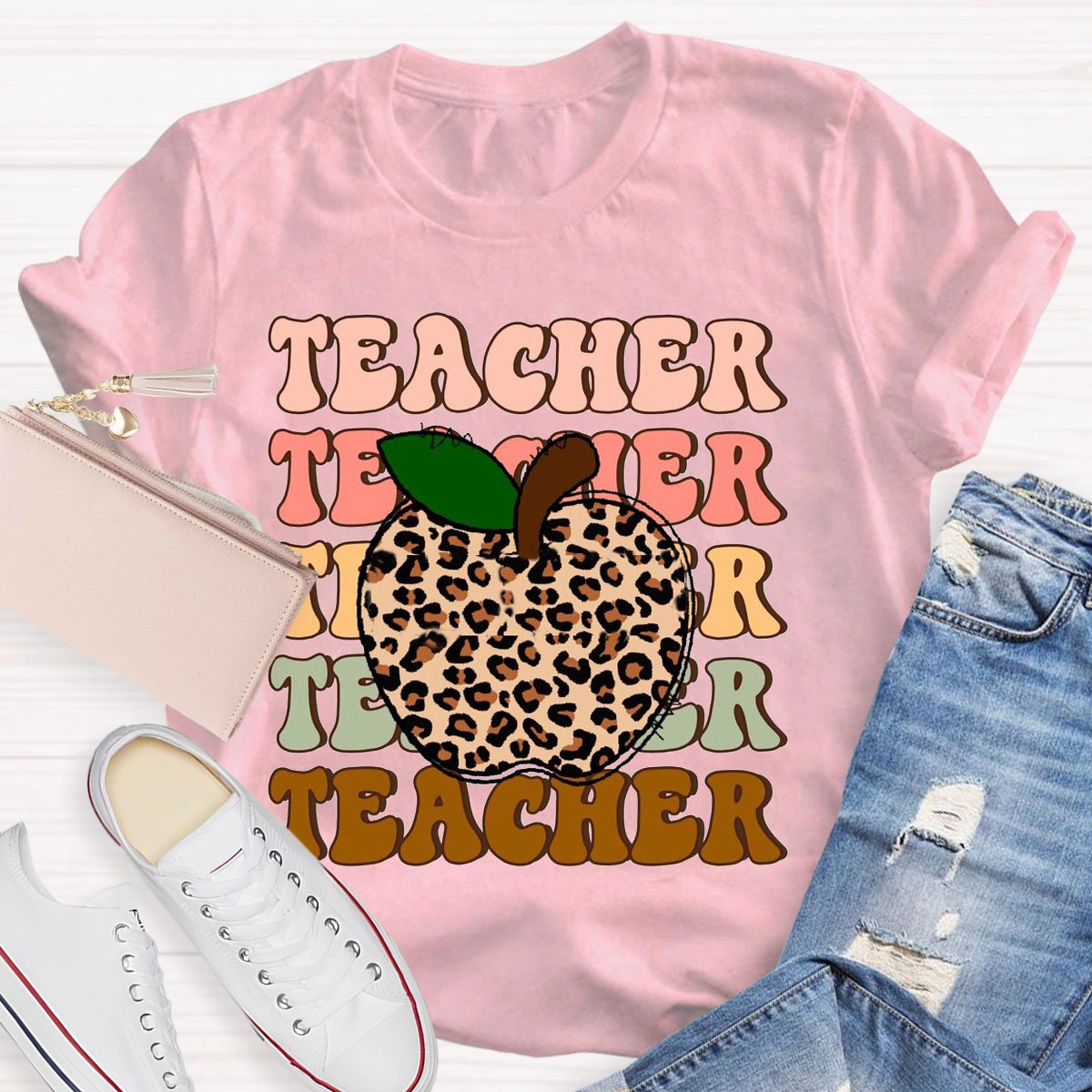 Leopard Apple Teacherabc T-Shirt