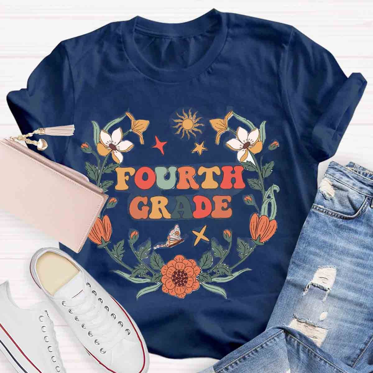 Personalized Grade Wildflowers Fourth Grade Teacher Shirt