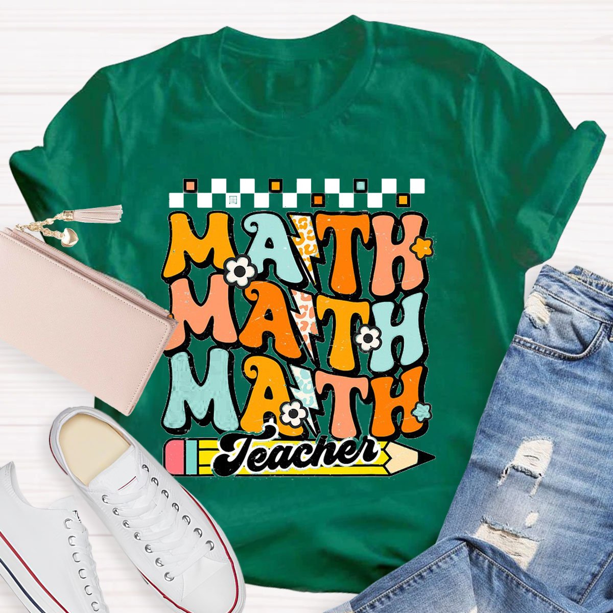 Math Teacher Text Letters T-Shirt