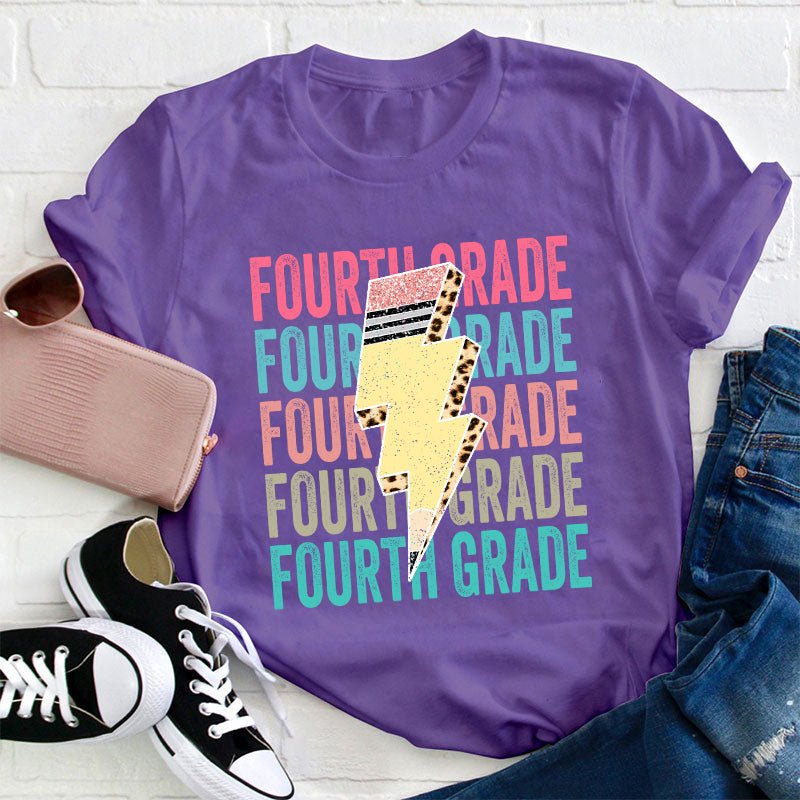 Personalized Grade Pencil Lightning Teacher T-Shirt