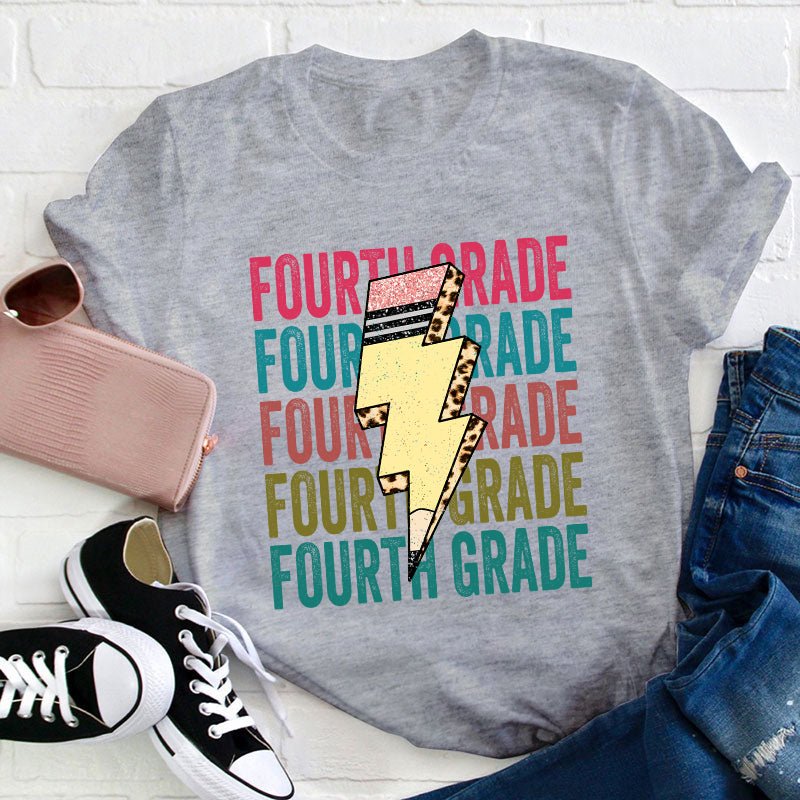 Personalized Grade Pencil Lightning Teacher T-Shirt