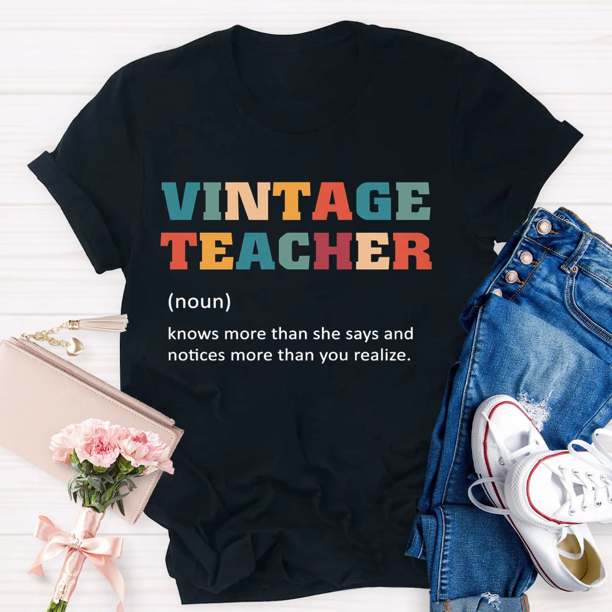 Vintage Teacher Print Graphic T-shirt