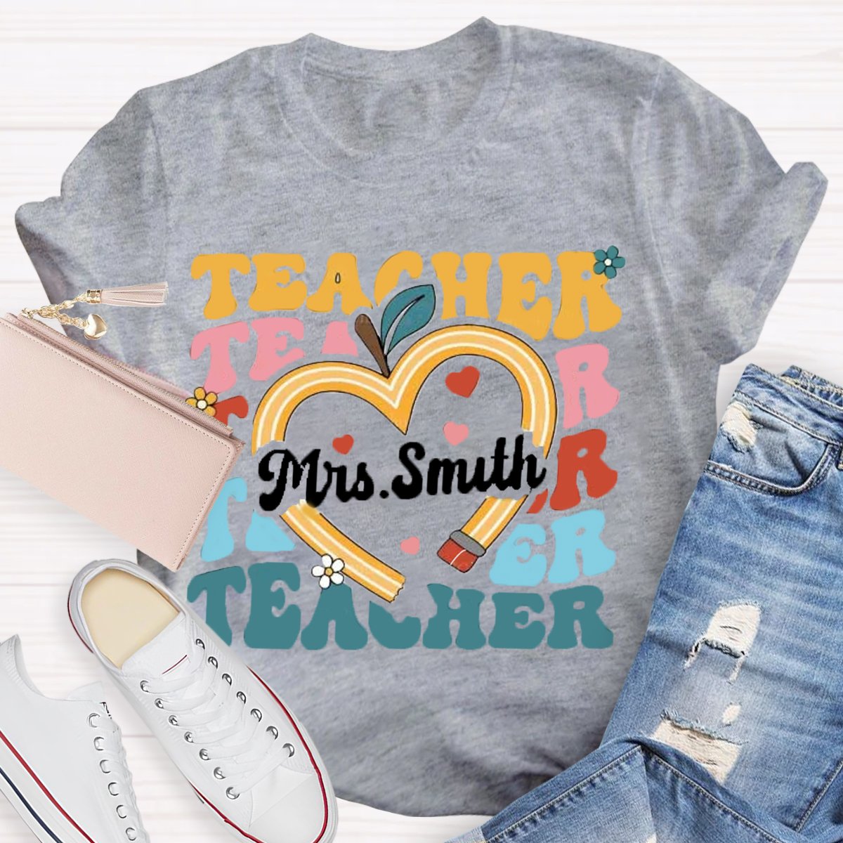 Personalized Name Pencil Apple Back To School Shirt