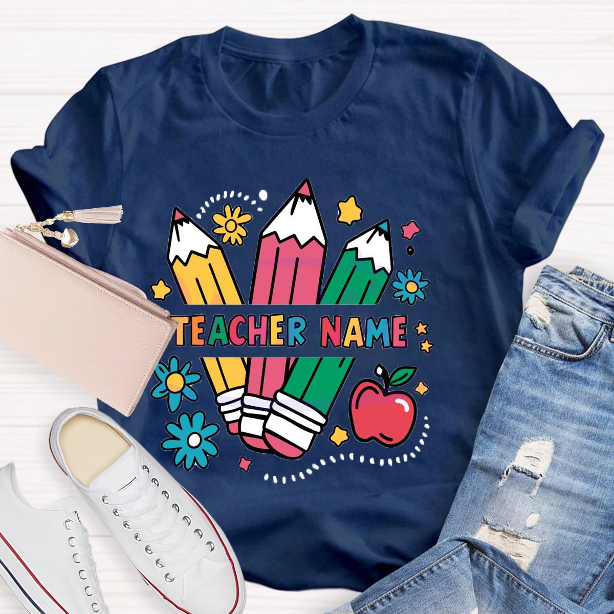 Personalized Teacher Name Kindergarten Pencil T-shirt