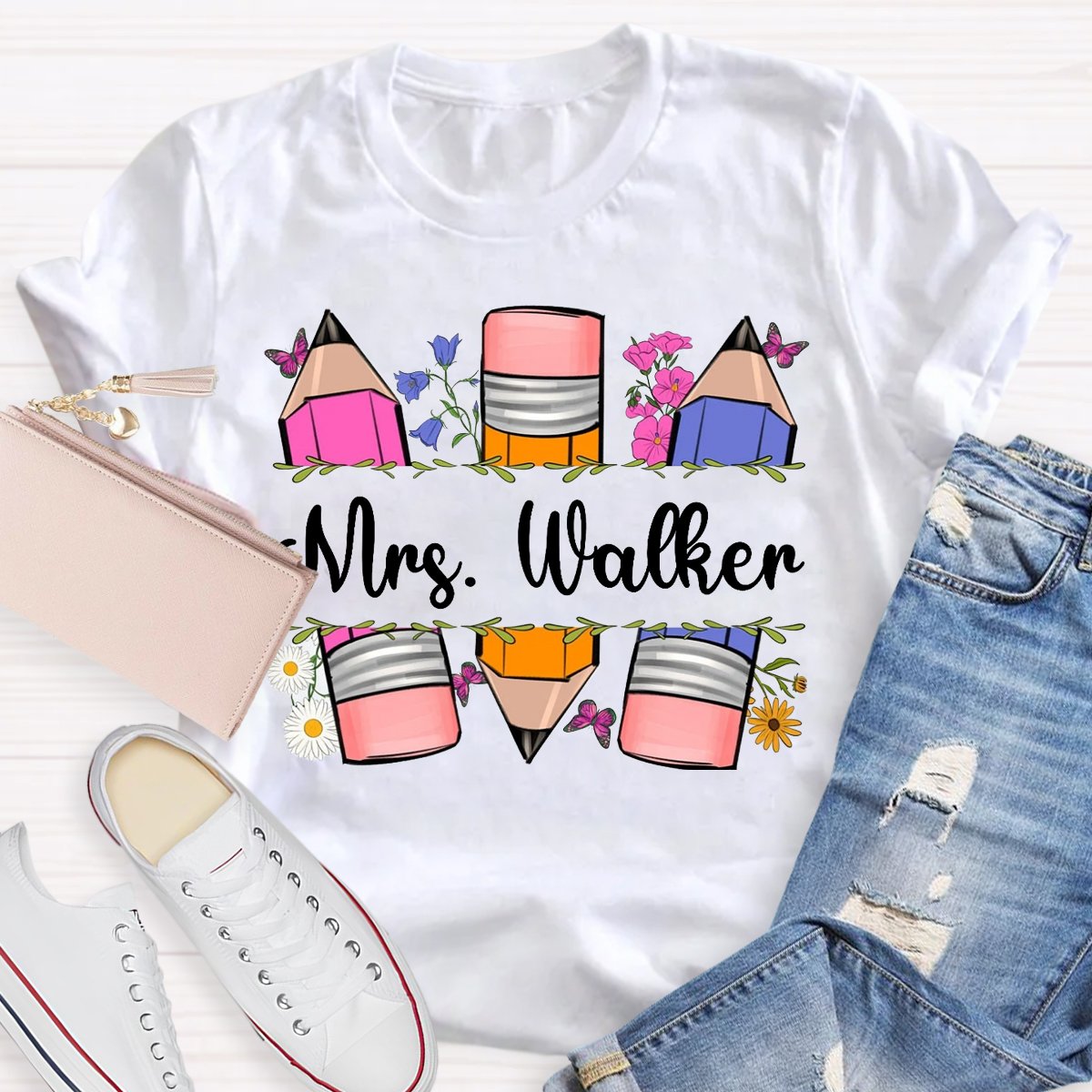 Personalized Name Pencil Floral T-shirt