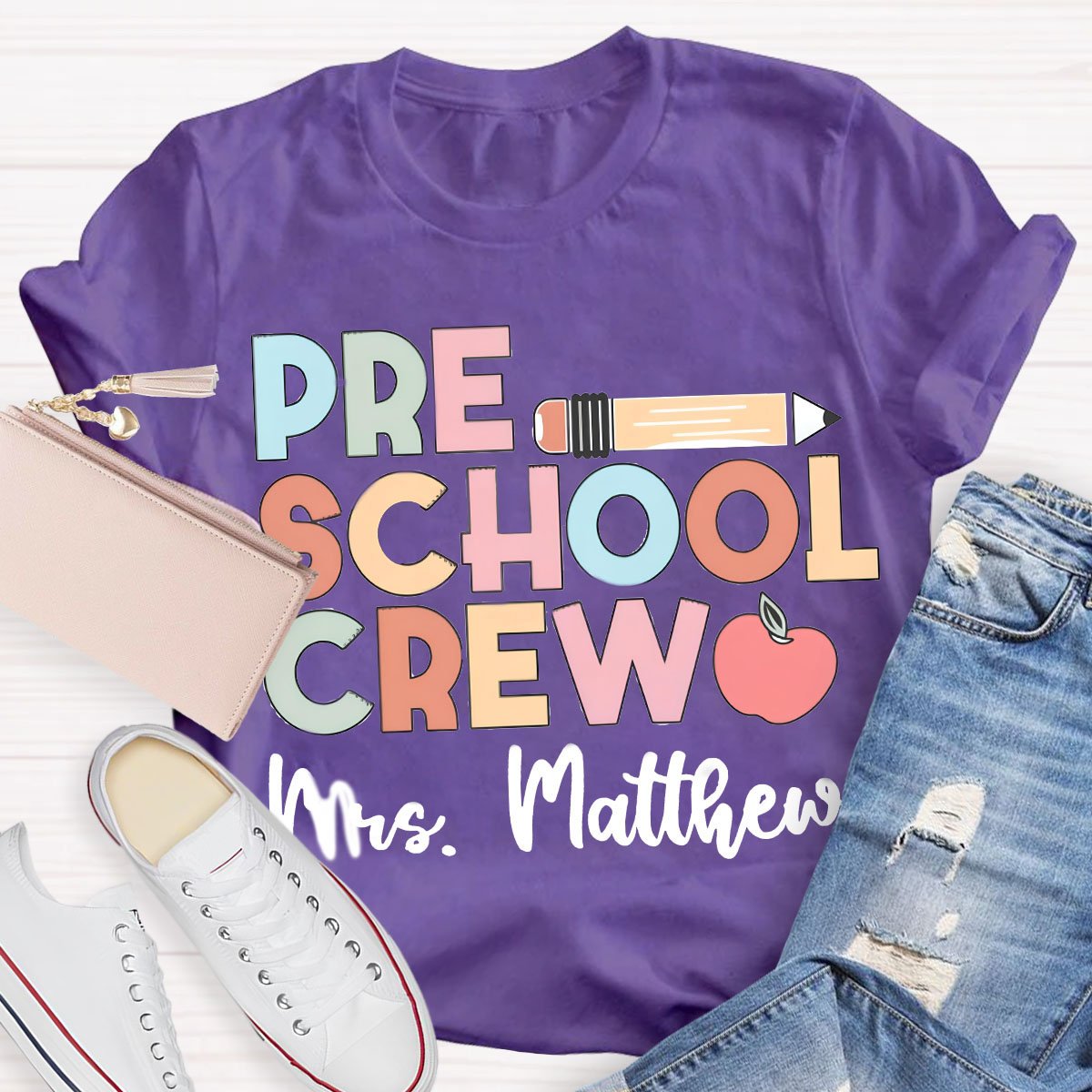 Personalized Teacher's Name And Grade Colorful Teacher T-Shirt