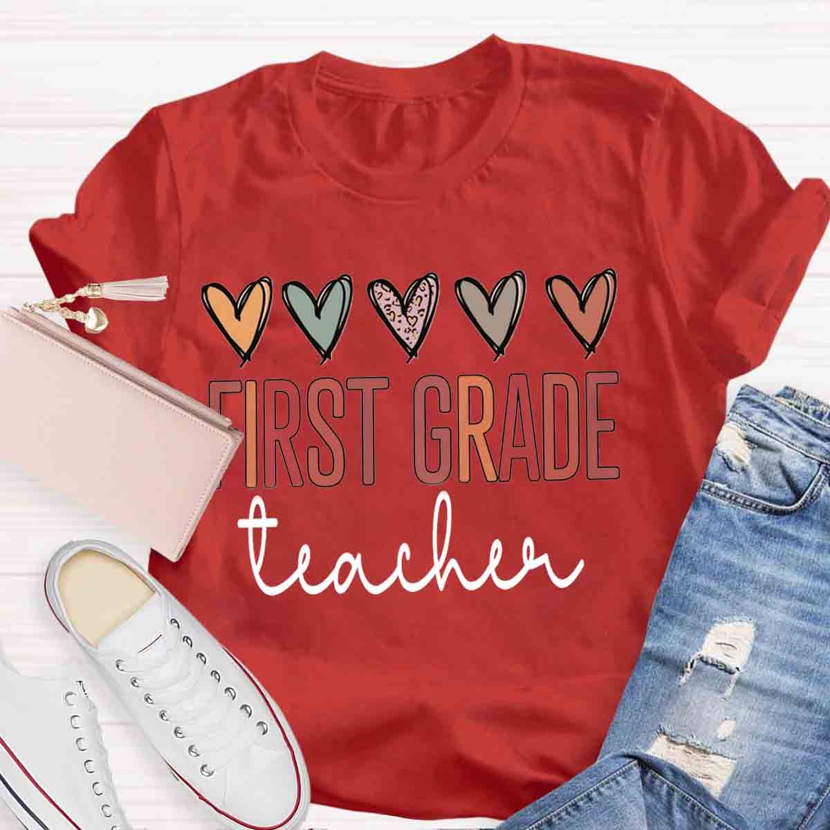 Personalized  Grade Heart Print T-Shirt