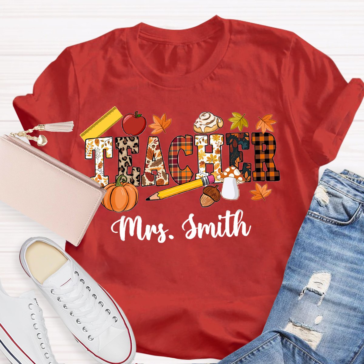 Personalized Name Fall Thanksgiving Teacher Shirt