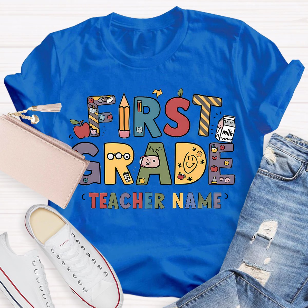 Personalized 1st Grade Teachers Name First Day To School T-Shirt