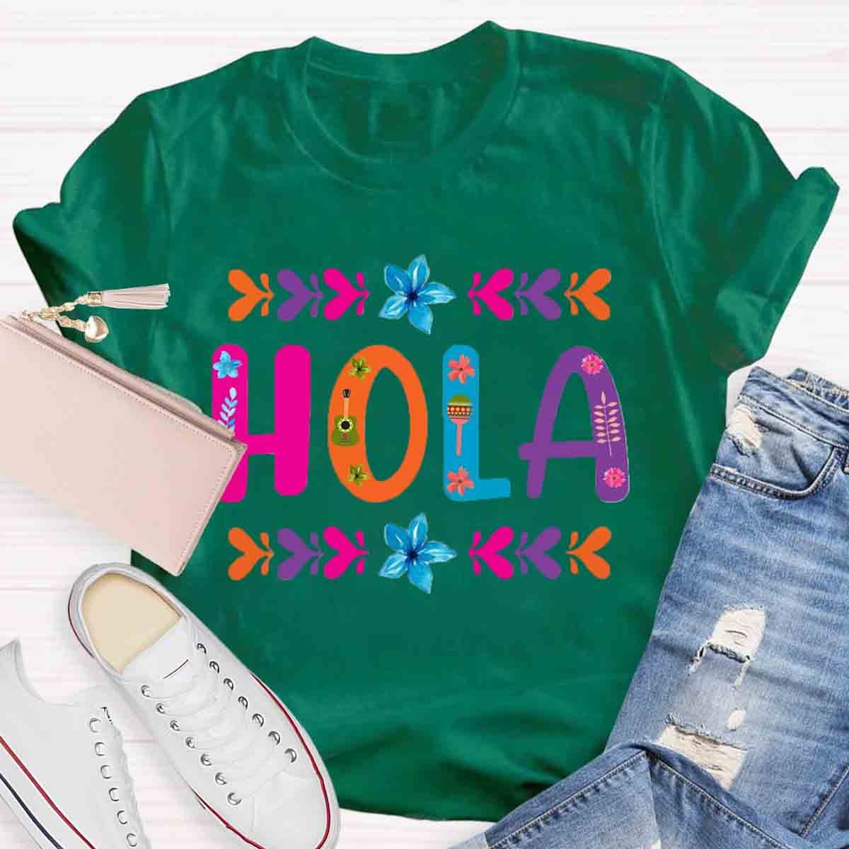 Floral Hola Spanish Teacher T-Shirt