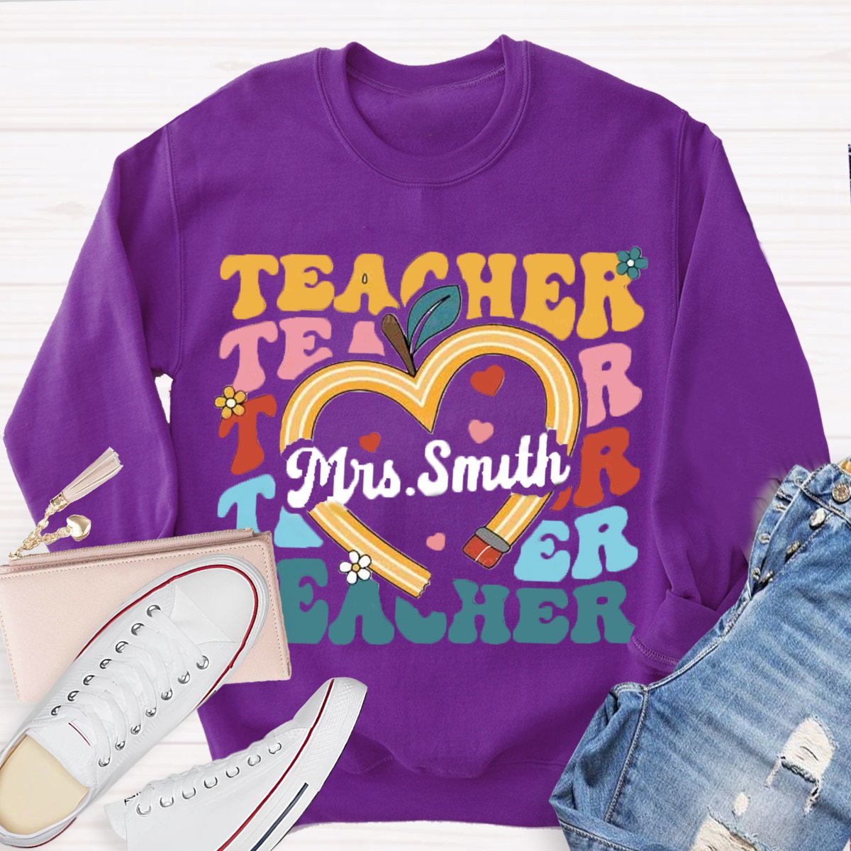 Personalized Teacher Name Pencil  Sweatshirt