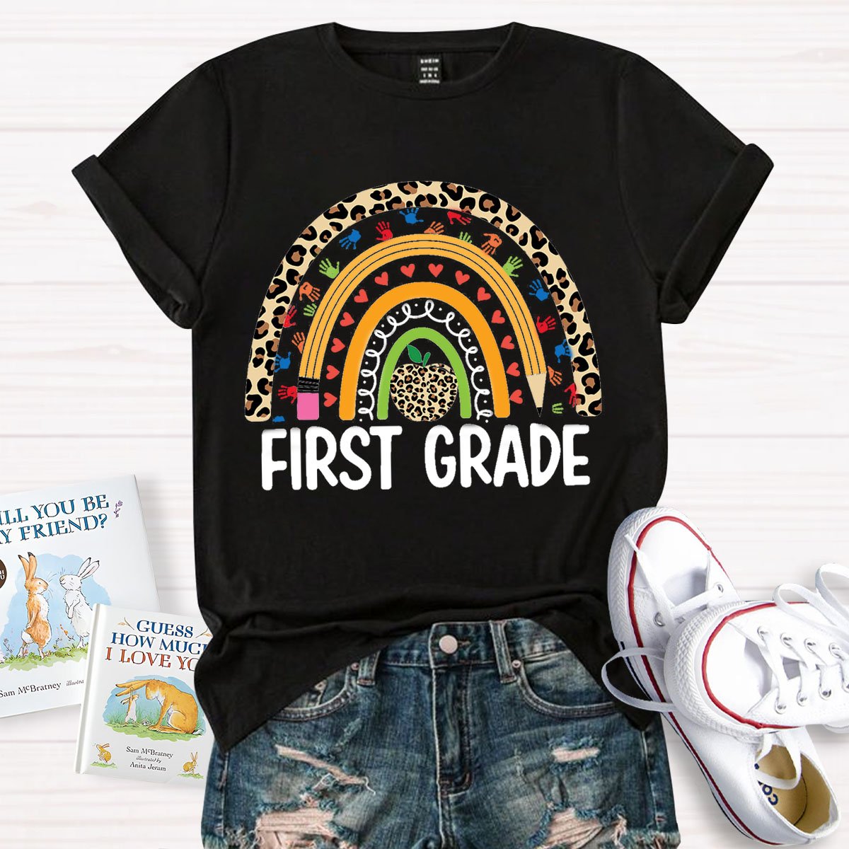 Personalized Design Teachers Grade Leopard Rainbow T-Shirt