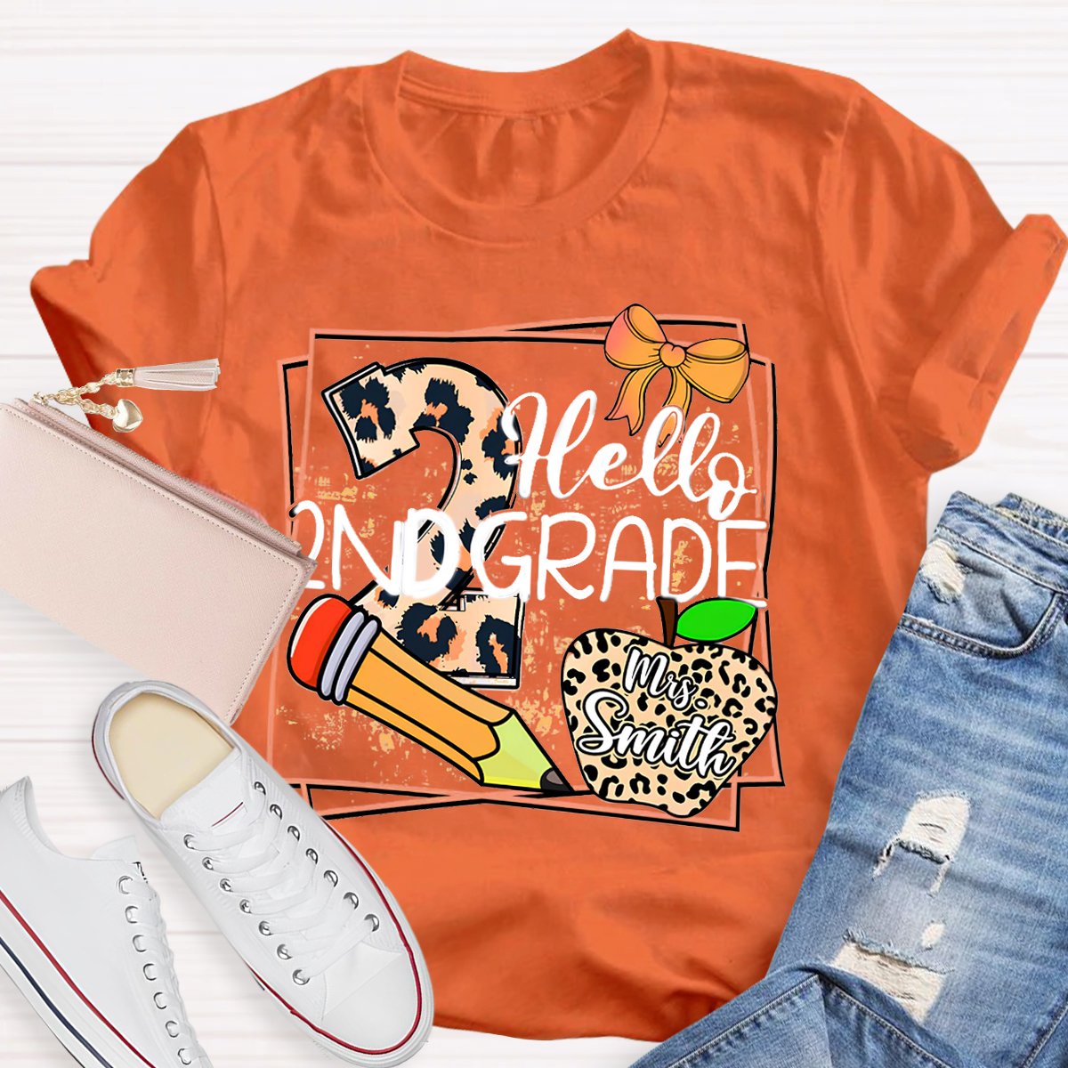 Personalized Grade And Name Leopard Print Apple Pencil T-Shirt