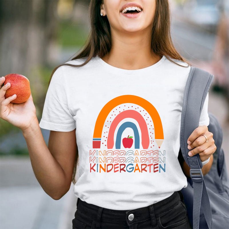 Personalized Grade Pencil Apple Rainbow A Teacher T-Shirt