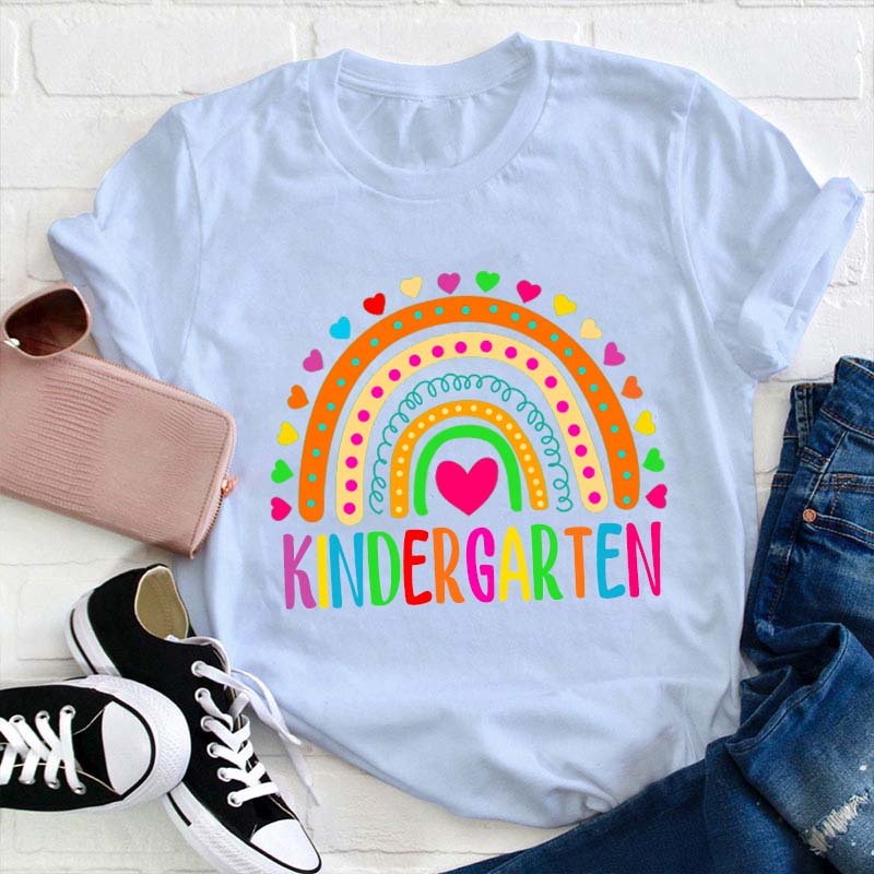 Personalized Colorful Heart Rainbow Teacher T-Shirt