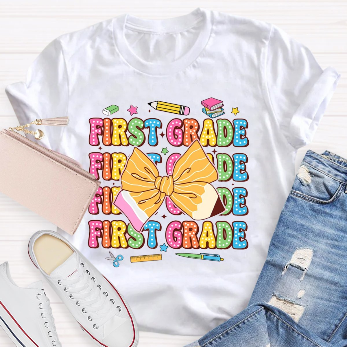 Personalized Grade Pencil Bow Back To School T-shirt