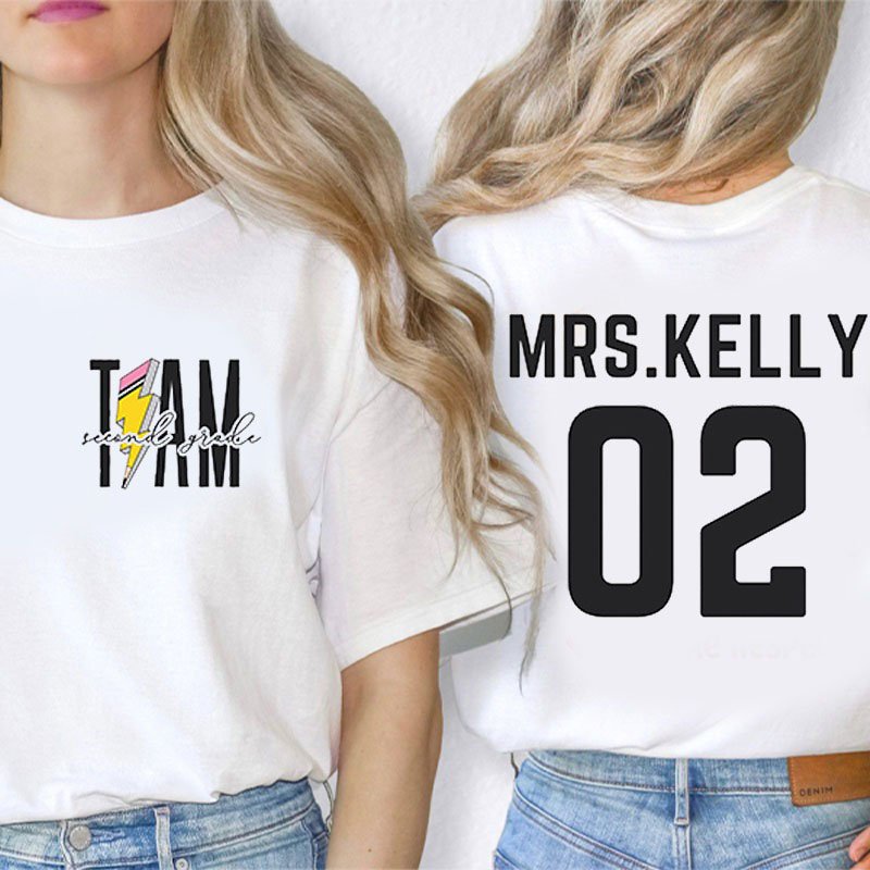 Personalized Teacher's Name And Grade Pencil Print Double-sided printing T-Shirt