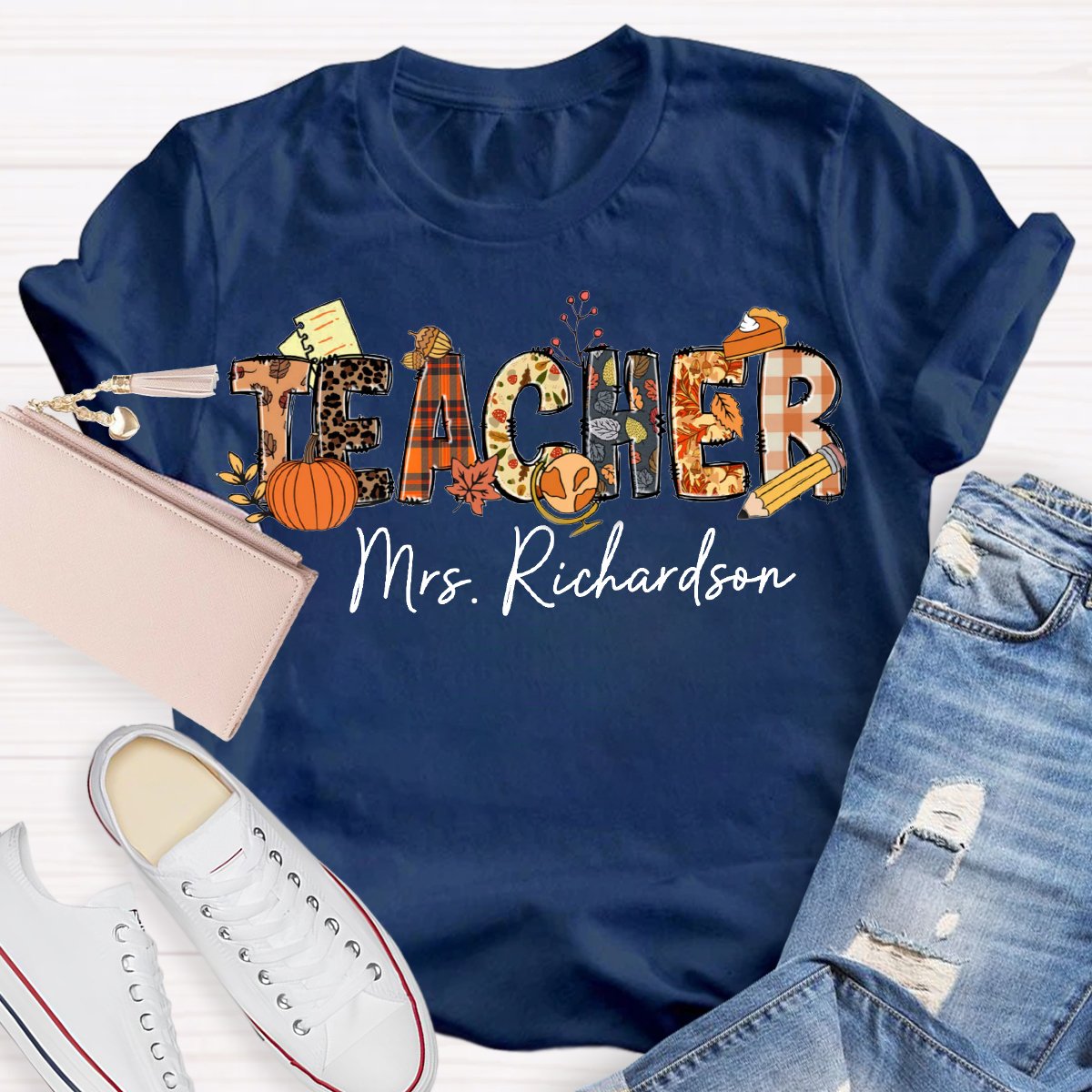 Personalized Teacher Name Fall Season T-shirt