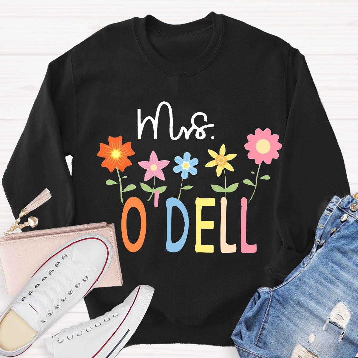 Personalized Your Name Flower Teacher Sweatshirt