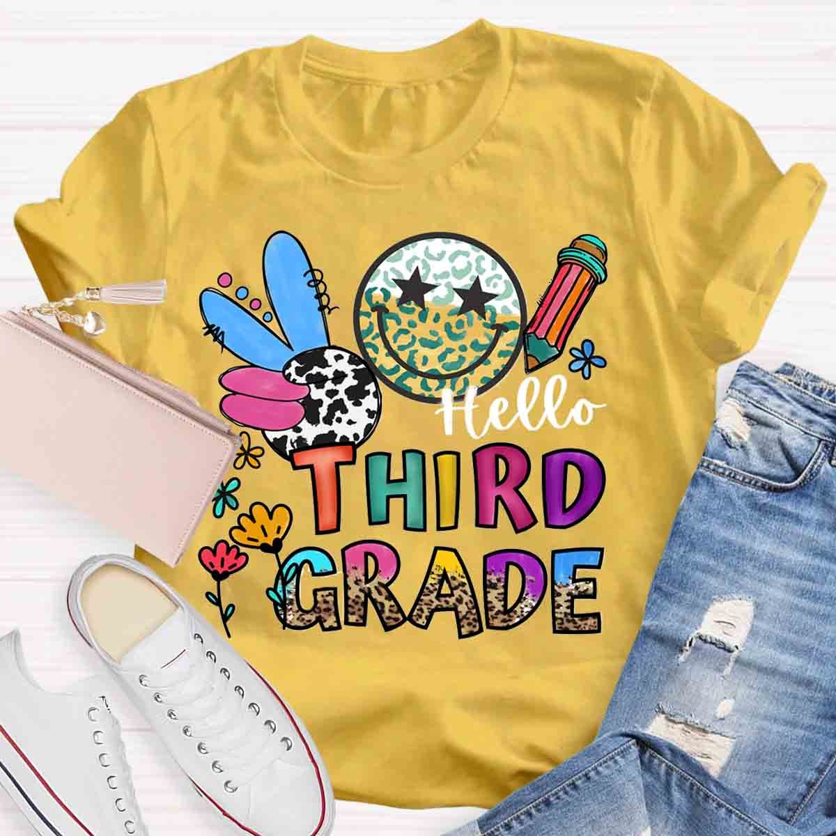 Personalized Grade Leopard Smiley Pencil T-Shirt