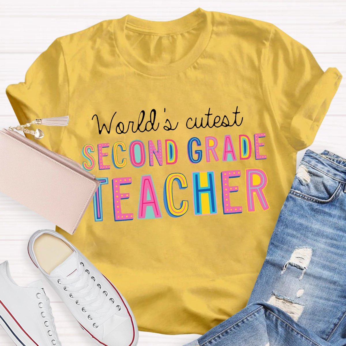 Personalized World's Cutest Second Grade  Teacher Shirt